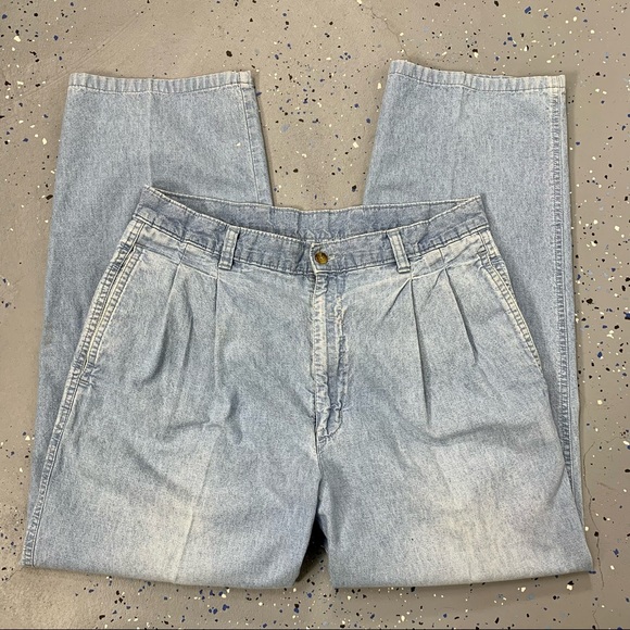 Vintage 80s Light Blue Pleated Trouser Jeans High Waist Crop Leg Distressed 12 - Picture 5 of 11